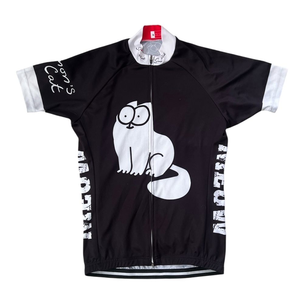 Simon's Cat Short Sleeve Cycling Jersey Full Zip Men’s Small Unisex Black White